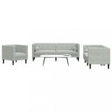 VidaXL Set canapele Chesterfield cu perne rulou, 3 piese, gri, catifea