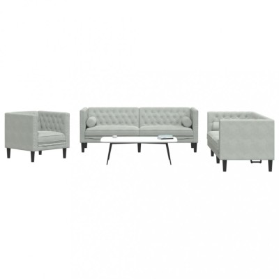 Gossi set canapele chesterfield cu perne rulou, 3 piese, gri, catifea foto