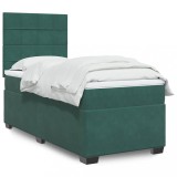 vidaXL Pat box spring cu saltea, verde &icirc;nchis, 100x200 cm, catifea 3293137