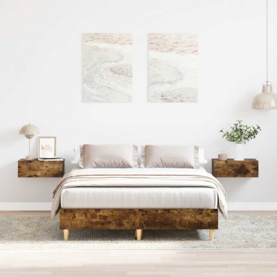 vidaXL Cadru pat fără saltea Stejar afumat 140x190 cm Lemn prelucrat 861061 foto
