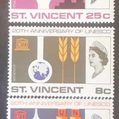 ST.VINCENT 1967, 20 ani UNESCO , muzica, educatie, stiinta,serie 3v mnh