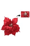 Decoratiune Craciun, pentru Brad, model Floare, cu clips, 25 cm,, rosu
