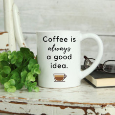 Cană personalizată "Coffee is always a good idea" Termosensibila-alb-sclipici-interior