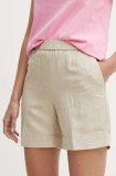 Gant pantaloni scurti din in culoarea bej, neted, high waist