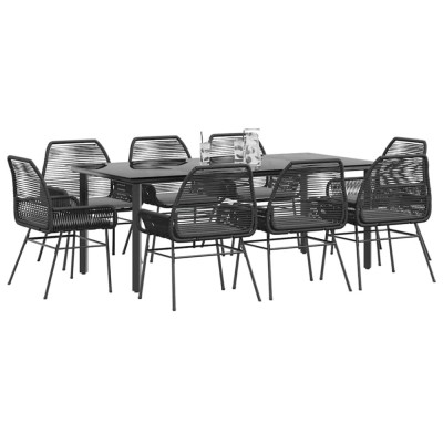 Gossi set de sufragerie de gradina 9 piese neagra sticla polirattan foto