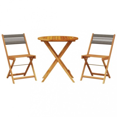 Set mobilier bistro, 3 piese, gri, polipropilena si lemn masiv foto