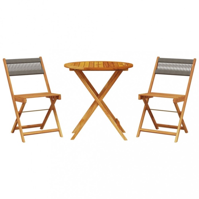 Set mobilier bistro, 3 piese, gri, polipropilena si lemn masiv