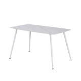 Cumpara ieftin Masă de dining pătrată Bora 140 cm din piatră sinterizată, albă