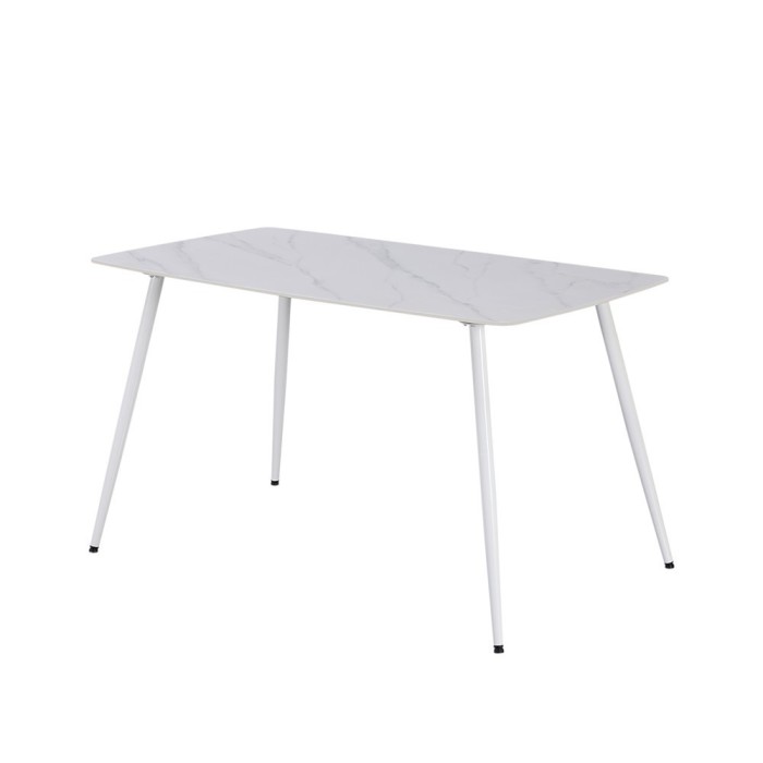 Masă de dining pătrată Bora 140 cm din piatră sinterizată, albă