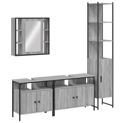 Set dulapuri de baie, 4 piese, gri sonoma, lemn prelucrat foto