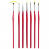 Pensule roşii pentru decorarea unghiilor - set cu 7 piese, INGINAILS