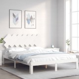 VidaXL Cadru de pat fără saltea, alb, 140x190 cm, lemn masiv de pin