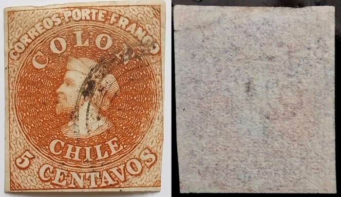 Chile,1853, Scott 1, filigran &quot;b&quot;
