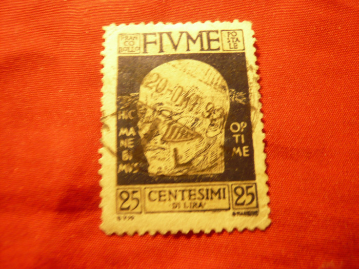 Timbru Fiume 1920 - Gabriel D&#039;Annunzio - Poet , val 25C stampilat
