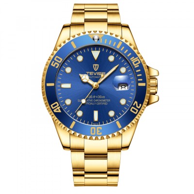 Tevise Ceas barbatesc de mana Clasic Mecanic Automatic Elegant Luxury Auriu Albastru foto