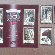 TIMBRE ROMANIA MNH LP1753+1753 a 100 ani biospeologie EMIL RACOVIȚĂ serie +bl. 4