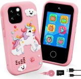 Telefon Jucărie 2in1 Montessori cu Jocuri, Alfabet, Puzzle, Audiobooks, Cameră, MP3, Lanternă și Card 32GB pentru Copii, Roz si Albastru, Altele, Unisex, Oem