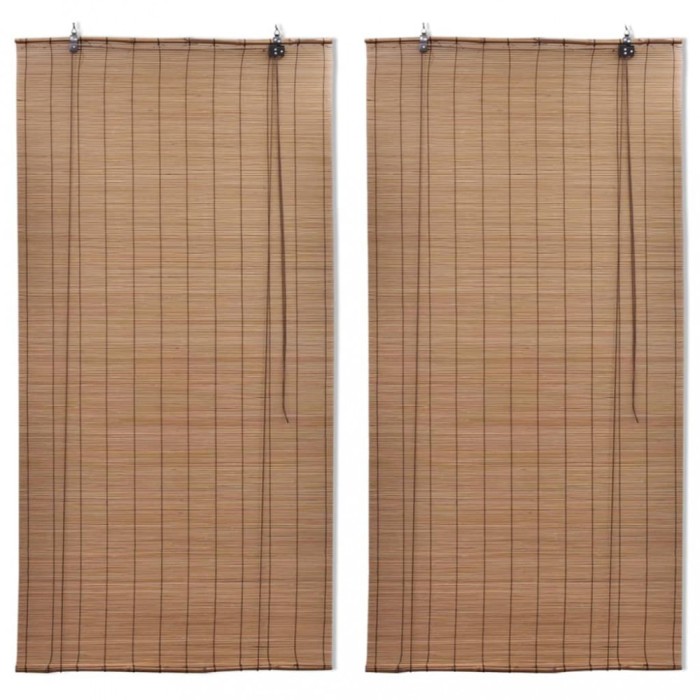 Jaluzele din bambus tip rulou, 2 buc., maro, 150 x 220 cm