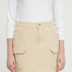 Pepe Jeans fusta culoarea bej, mini, drept