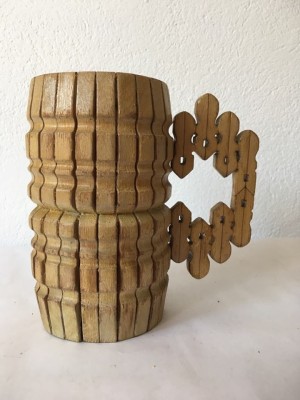 Halba, cana bere veche, vintage, artizanala, sticla cu lemn, 500ml, decor foto