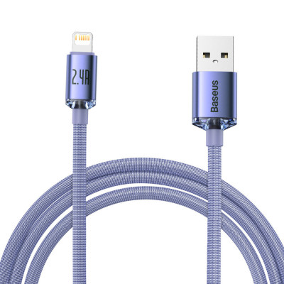 Cablu De Date De &amp;icirc;ncărcare Rapidă Din Seria Baseus Crystal Shine USB Tip A La Lightning 2,4A 2m Violet (CAJY000105) foto