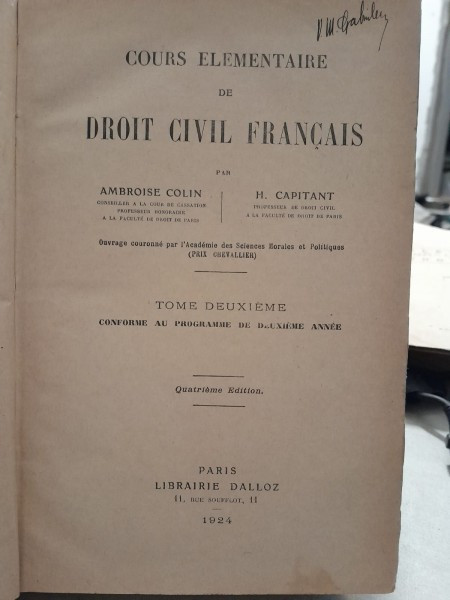 Cours elementaire de Droit Civil francais - Ambroise Colin Vol.II