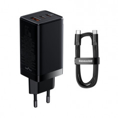 Baseus GaN3 Pro încărcător universal rapid GaN 2 x USB tip C / USB 65W PD3.0, QC4.0+, AFC negru + cablu USB tip C - USB tip C 1m (CCGP05010101)