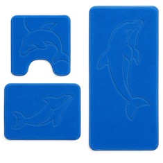 Set covorase baie 3 piese, Model Delfini, Albastru 60x100cm