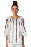 Bluza dama DEC alb/rosu bordo , marimea L, Casual, Bumbac