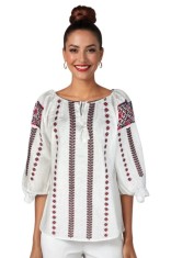 Bluza dama DEC alb/rosu bordo , marimea L