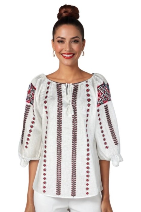 Bluza dama DEC alb/rosu bordo , marimea L