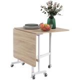 Masă pliabila cu 2 foi cu roți, masă de economisire a spațiului pentru living și bucătărie din MDF și oțel, 120x80x73cm, maro HOMCOM | Aosom Romania