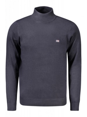 Pulover cu guler inalt barbati, cu mini logo brodat, Regular fit, bleumarin, XL foto