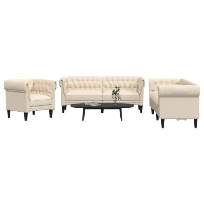 vidaXL Set de canapele, 3 piese, crem, material foto