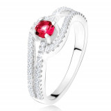Inel cu braţe ondulate din zirconiu, ştras roşu, argint 925 - Marime inel: 50