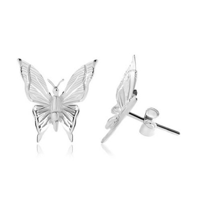 Cercei din argint 925, fluture cu linii gravate pe aripi foto