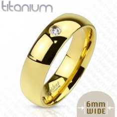 Bandă din titan de culoare aurie cu zirconiu, 6 mm - Marime inel: 49