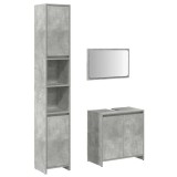 Cumpara ieftin Set mobilier de baie, 3 piese, gri beton, lemn compozit
