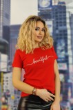 U833-3 Tricou casual cu imprimeu text &quot;beautiful&quot;