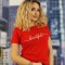 U833-3 Tricou casual cu imprimeu text &quot;beautiful&quot;