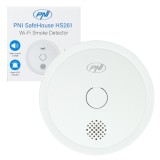 Senzor de fum PNI SafeHouse HS261 cu Wi-Fi, control din aplicatia Tuya Smart, alimentare baterie 3V, 85dB, alarma sonora si vizu