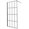 Cabină de duș walk-in Techno 100 100x200 cm, profil negru, sticlă transparentă cu model de grilă, Kerra