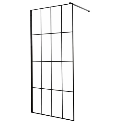 Cabină de duș walk-in Techno 90 90x200 cm, profil negru, sticlă transparentă cu model de grilă foto