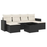 Cumpara ieftin Set canapele de gradina cu perne, 7 piese, negru, poliratan