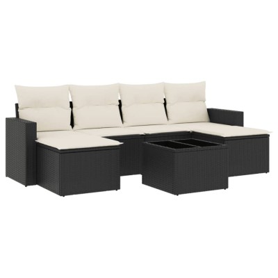 Set canapele de gradina cu perne, 7 piese, negru, poliratan foto