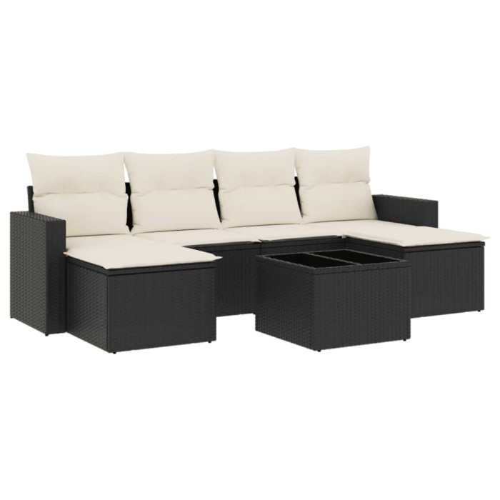 Set canapele de gradina cu perne, 7 piese, negru, poliratan