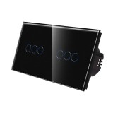Intrerupator triplu x 2 cu indicator luminos, Luxion LX-ST-301/301-B, touch, incastrat, rama din sticla inclusa, negru