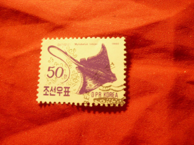 Timbru Koreea Nord 1990 Fauna marina, val. 50ch stampilat foto