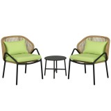 Outsunny Set de mobilier de terasă din ratan, 3 piese, cu perne pentru șezut și spate, ratan artificial, cadru metalic, Verde | Aosom Romania