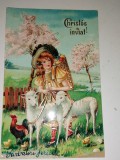 CARTE POSTALA / FELICITARE PASTE CHRISTOS A INVIAT STAMPILA BUCURESTI ANII 1909